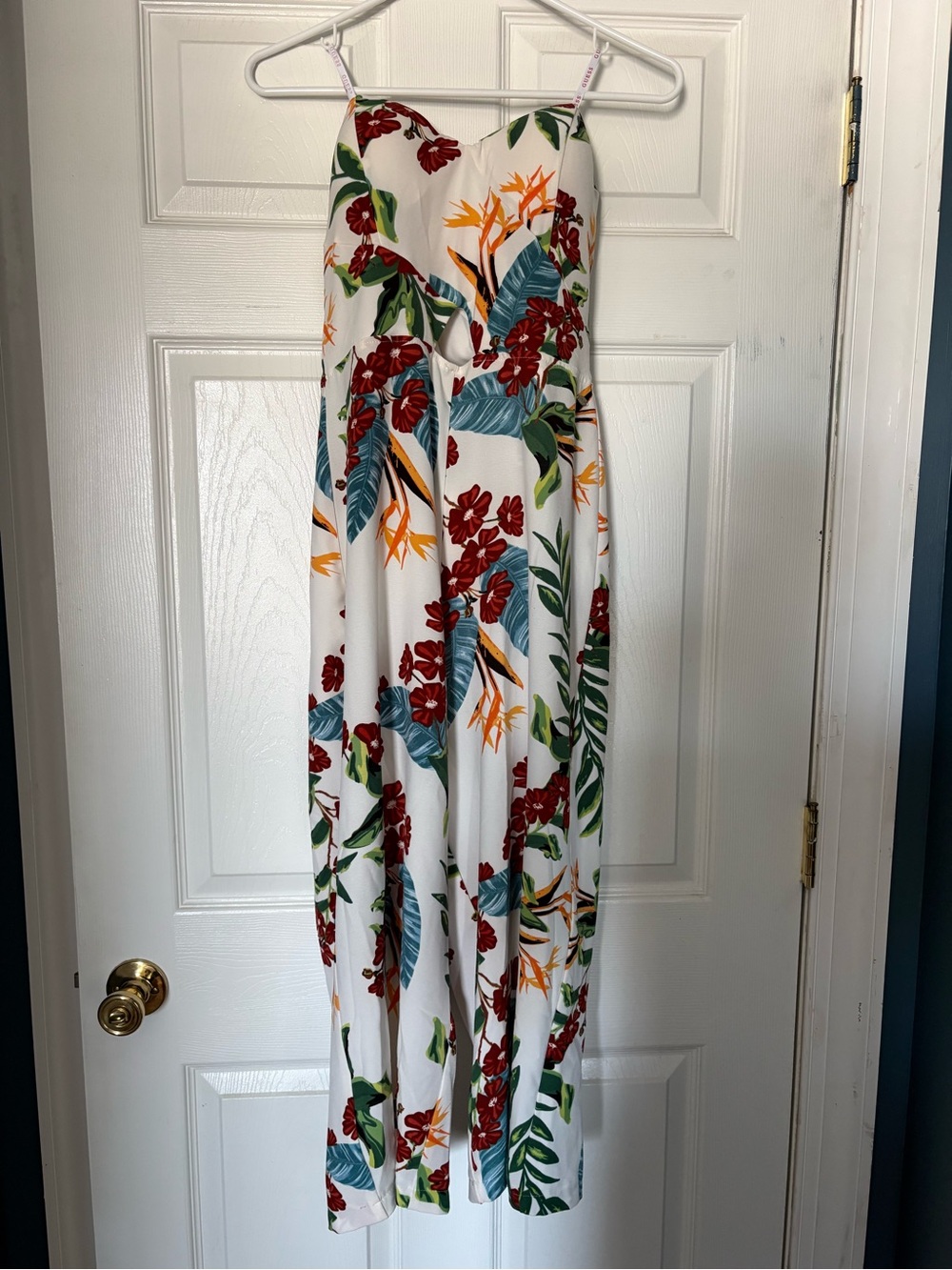 Guess Strapless Floral Cutout Cropped Wide-Leg Jumpsuit